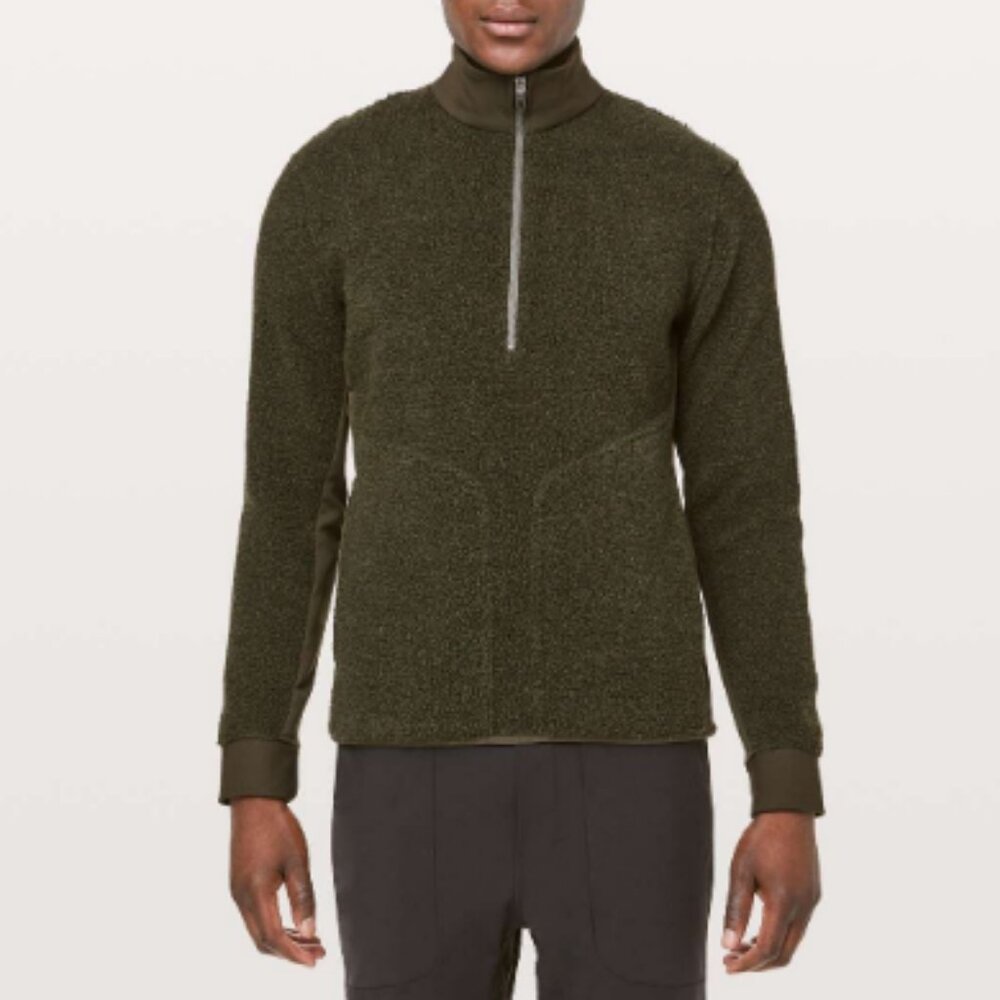 Lululemon Tundra Trek 1/2 Zip Heathered Dark Olive large l jacket sherpa fleece - Picture 1 of 12